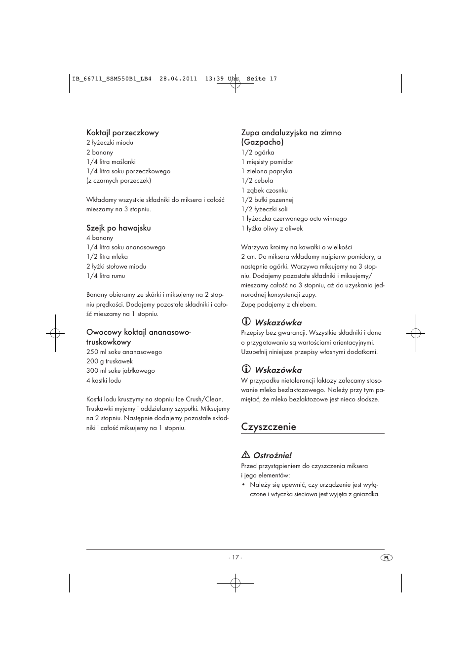 Czyszczenie | Silvercrest SSM 550 A1 User Manual | Page 19 / 72