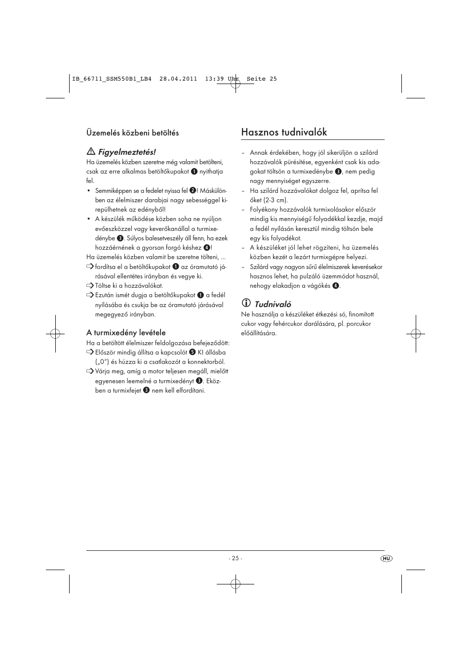 Hasznos tudnivalók | Silvercrest SSM 550 A1 User Manual | Page 27 / 72