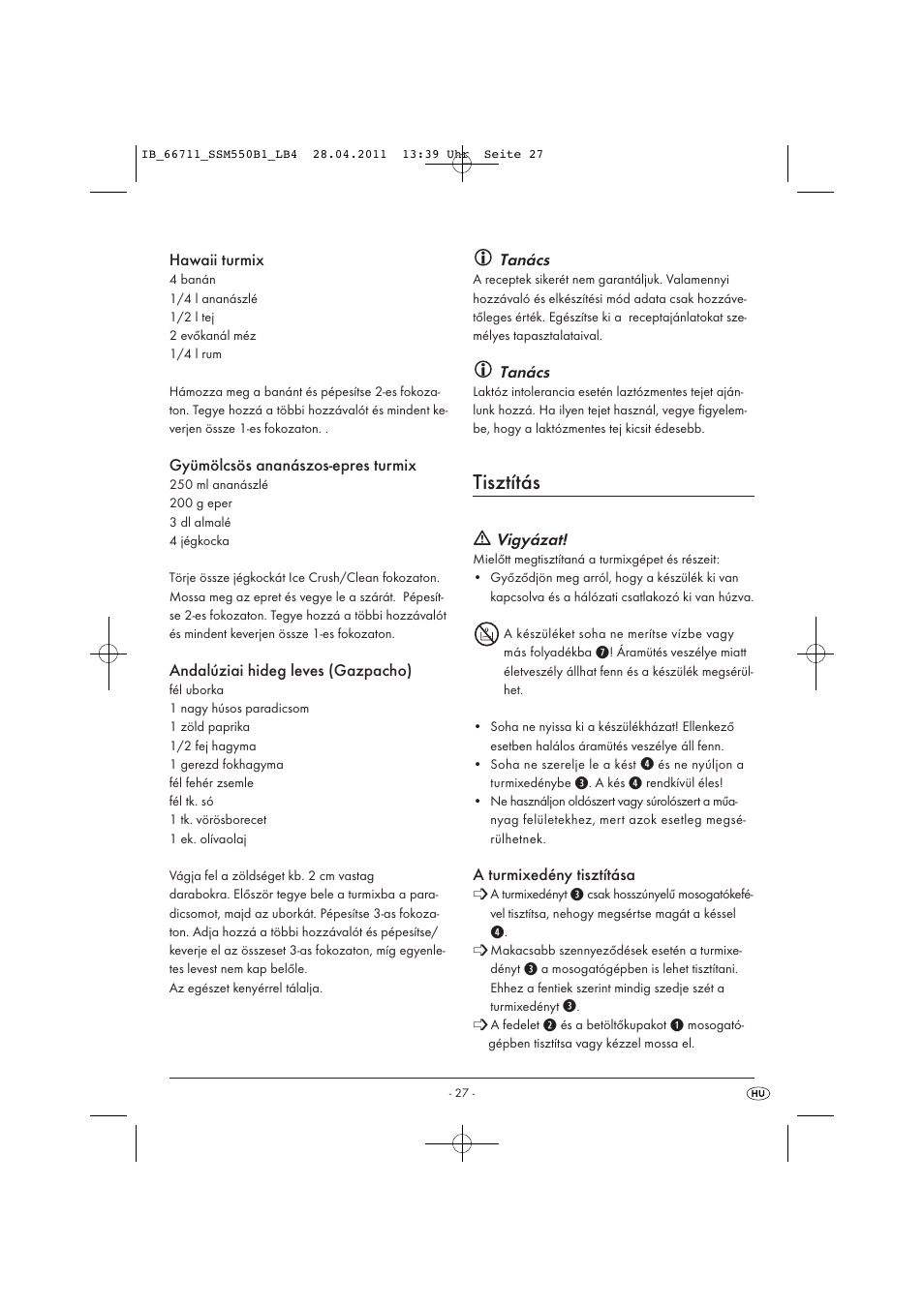 Tisztítás | Silvercrest SSM 550 A1 User Manual | Page 29 / 72