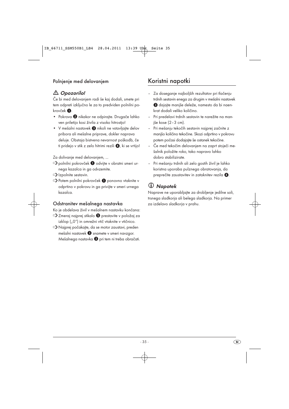 Koristni napotki | Silvercrest SSM 550 A1 User Manual | Page 37 / 72