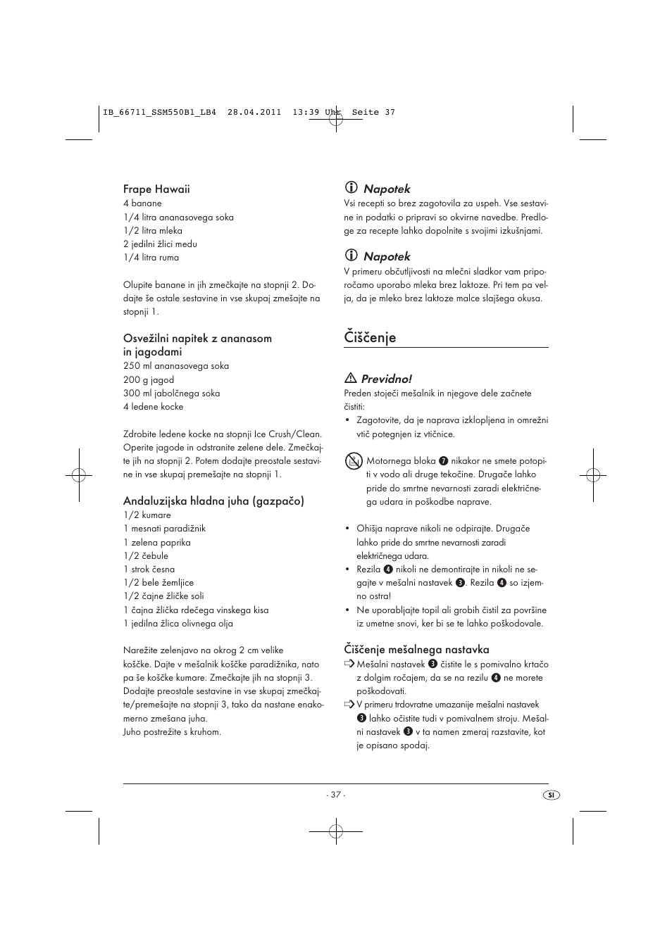 Čiščenje | Silvercrest SSM 550 A1 User Manual | Page 39 / 72