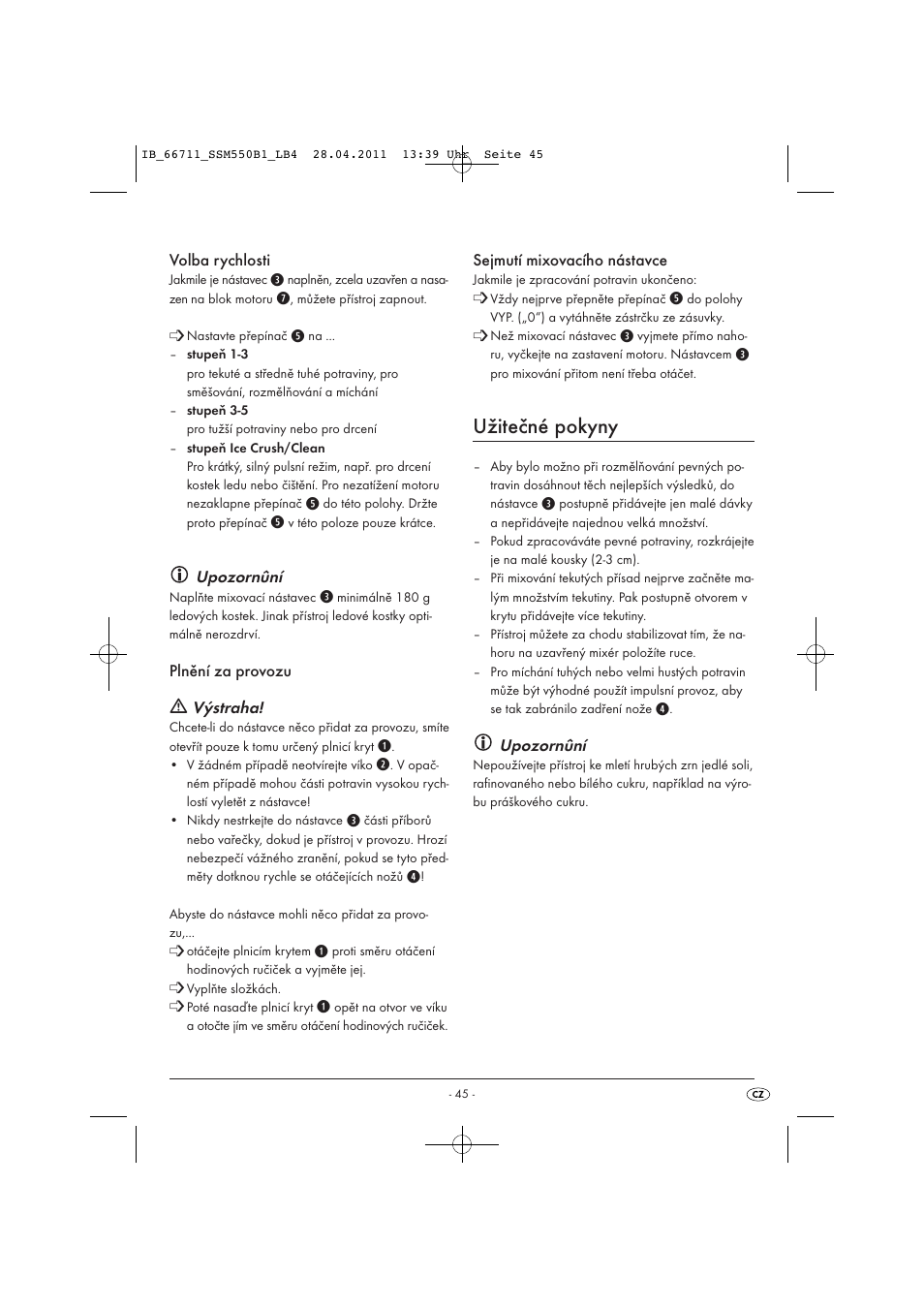 Užitečné pokyny | Silvercrest SSM 550 A1 User Manual | Page 47 / 72