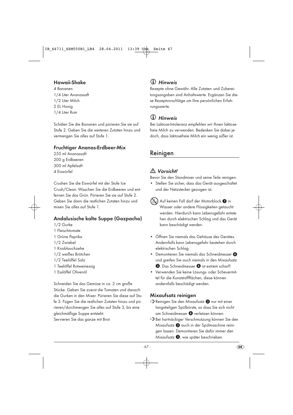 Reinigen | Silvercrest SSM 550 A1 User Manual | Page 69 / 72