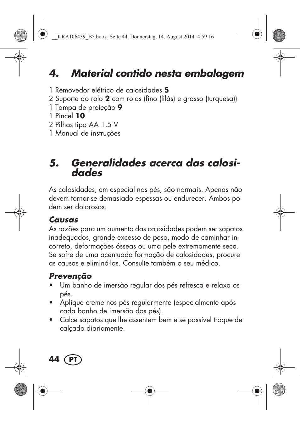 Material contido nesta embalagem, Generalidades acerca das calosi- dades | Silvercrest SHE 3 A1 User Manual | Page 46 / 94