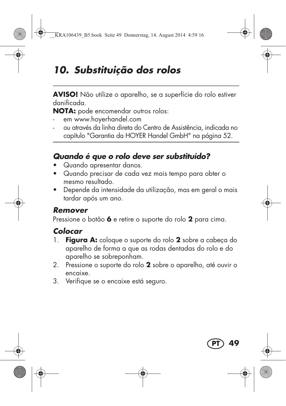 Substituição dos rolos | Silvercrest SHE 3 A1 User Manual | Page 51 / 94