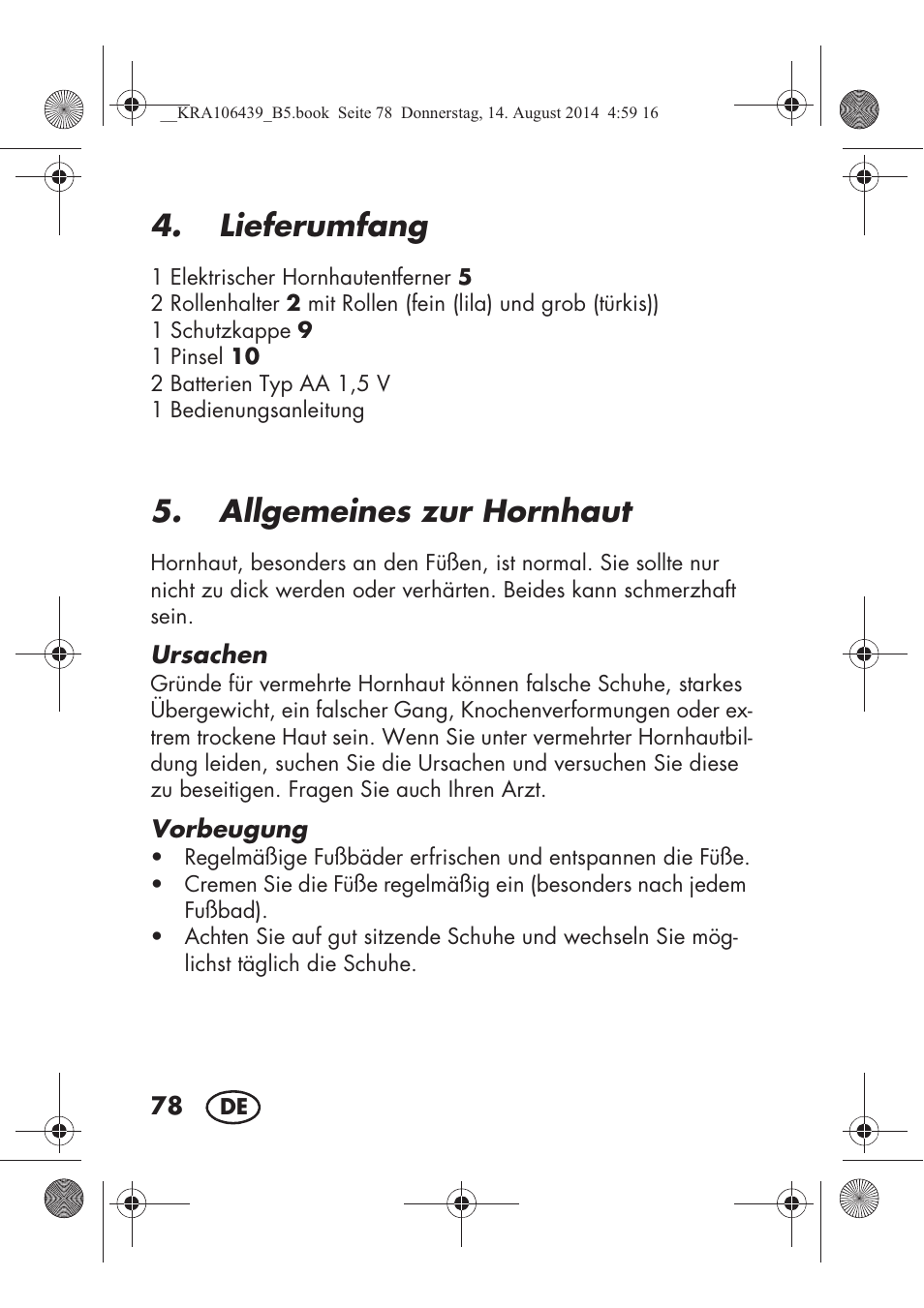 Lieferumfang, Allgemeines zur hornhaut | Silvercrest SHE 3 A1 User Manual | Page 80 / 94