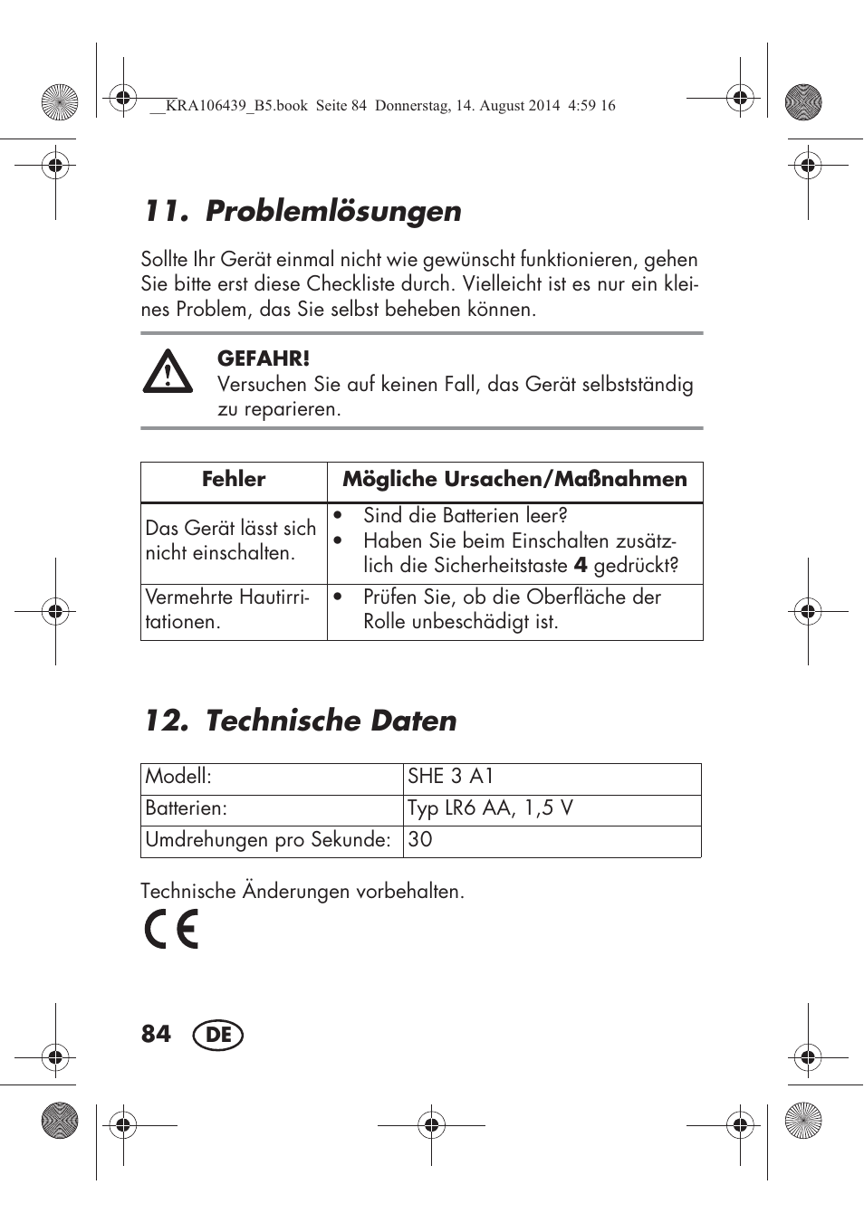 Problemlösungen, Technische daten | Silvercrest SHE 3 A1 User Manual | Page 86 / 94