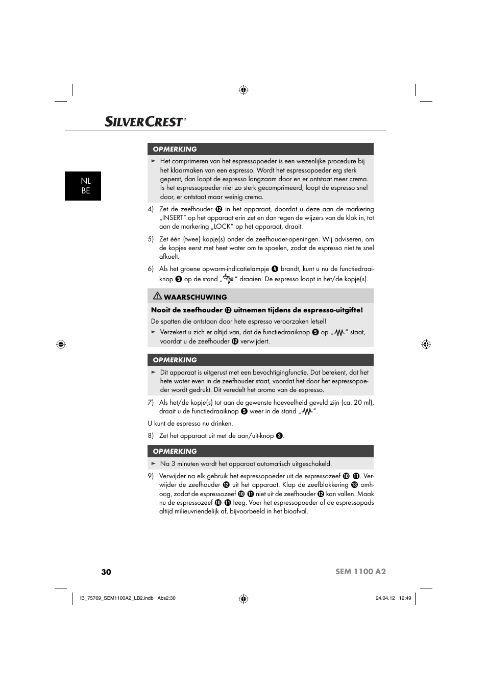 Nl be | Silvercrest SEM 1100 A2 User Manual | Page 32 / 81