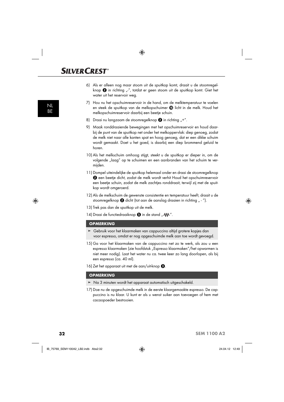 Nl be | Silvercrest SEM 1100 A2 User Manual | Page 34 / 81