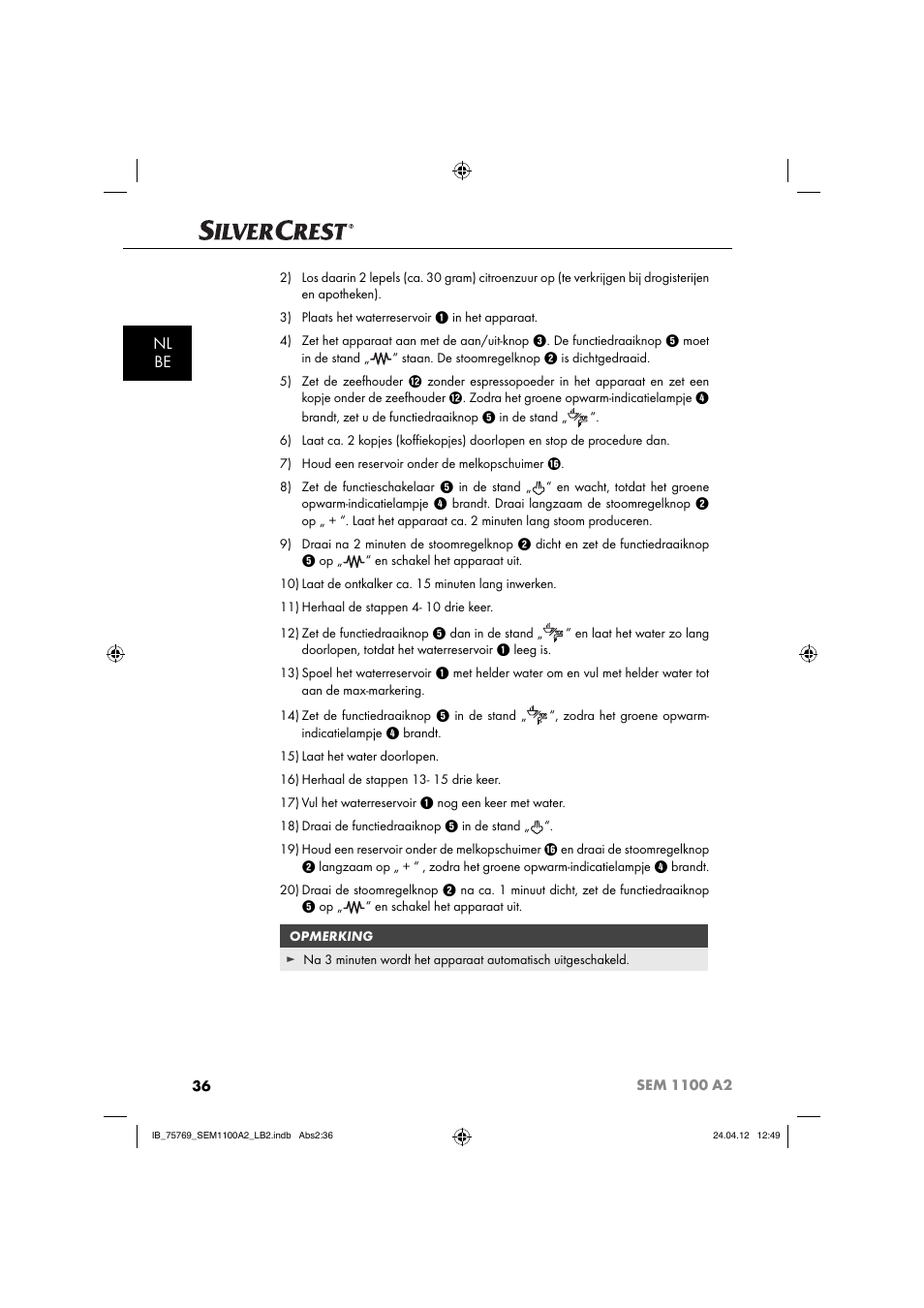 Nl be | Silvercrest SEM 1100 A2 User Manual | Page 38 / 81