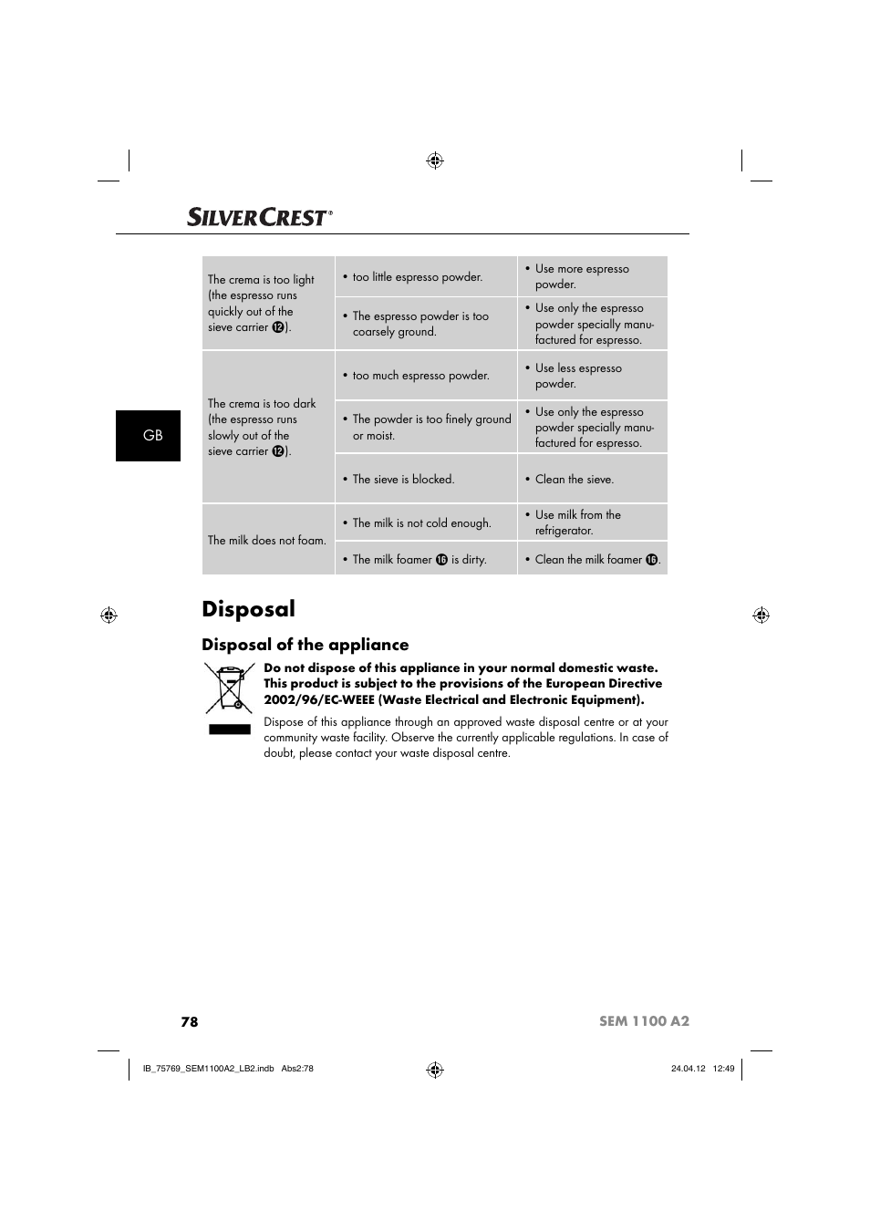 Disposal, Disposal of the appliance | Silvercrest SEM 1100 A2 User Manual | Page 80 / 81