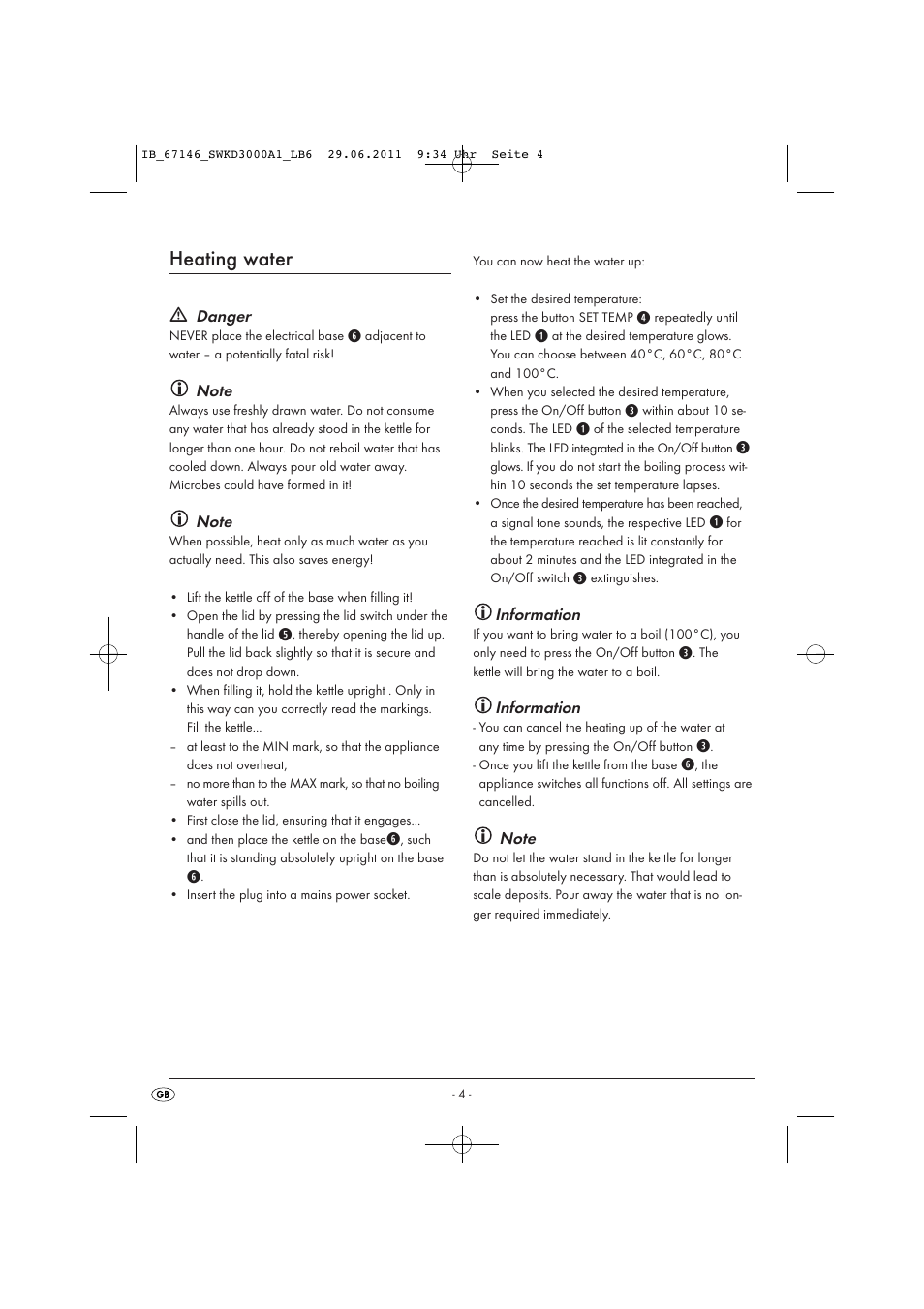 Heating water | Silvercrest SWKD 3000 A1 User Manual | Page 6 / 10