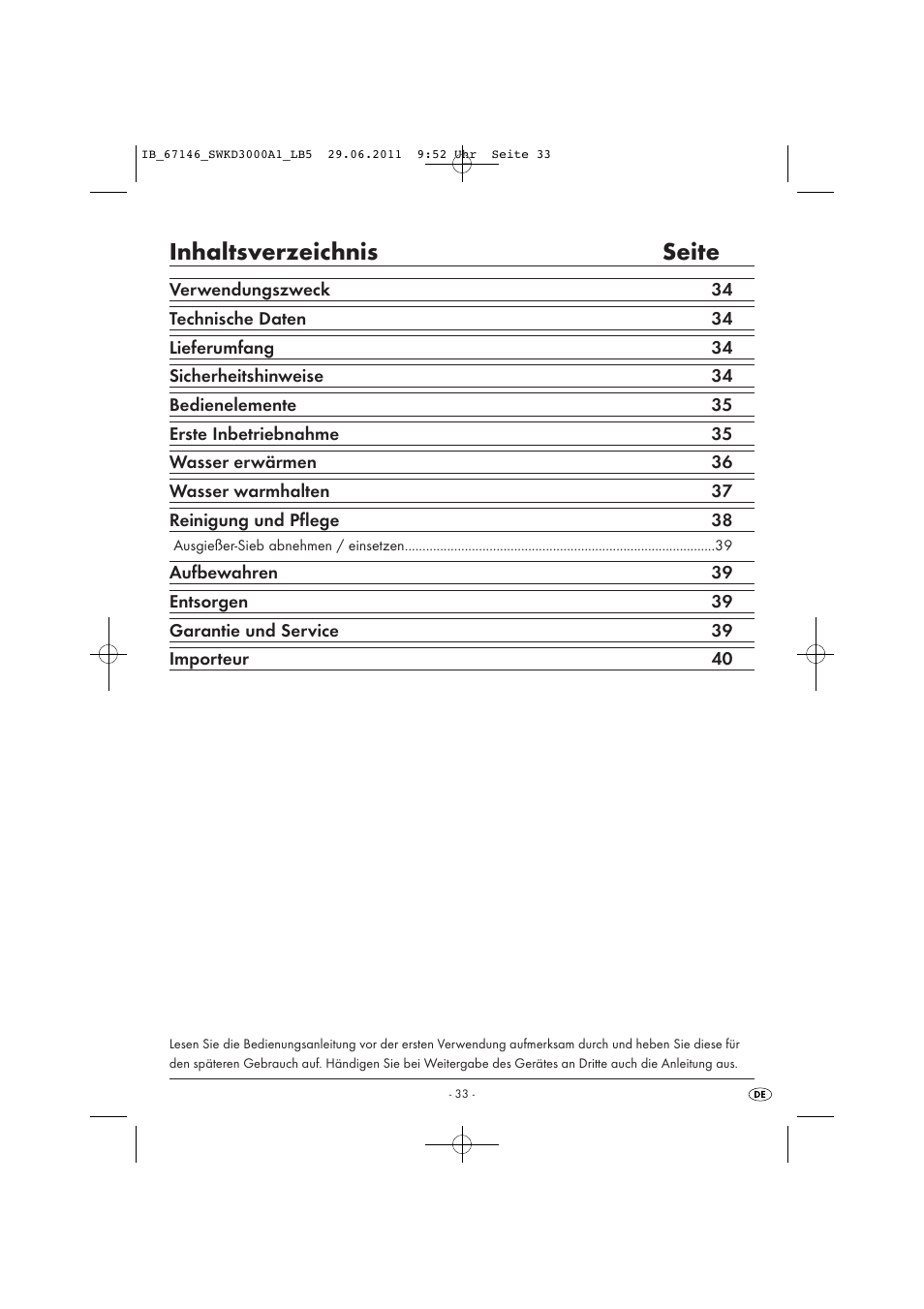 Inhaltsverzeichnis seite | Silvercrest SWKD 3000 A1 User Manual | Page 35 / 42