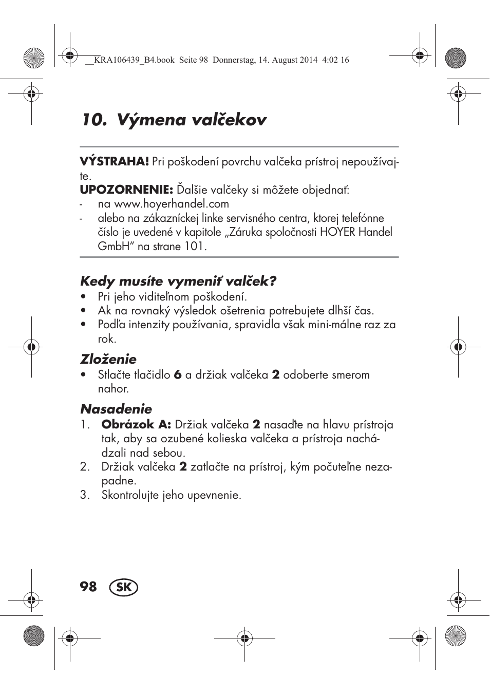 Výmena valekov | Silvercrest SHE 3 A1 User Manual | Page 100 / 126