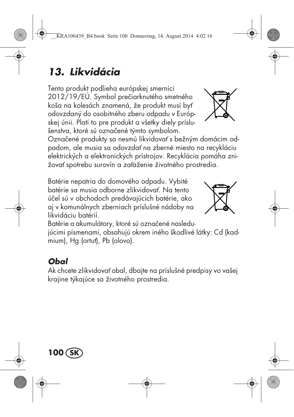 Likvidácia | Silvercrest SHE 3 A1 User Manual | Page 102 / 126