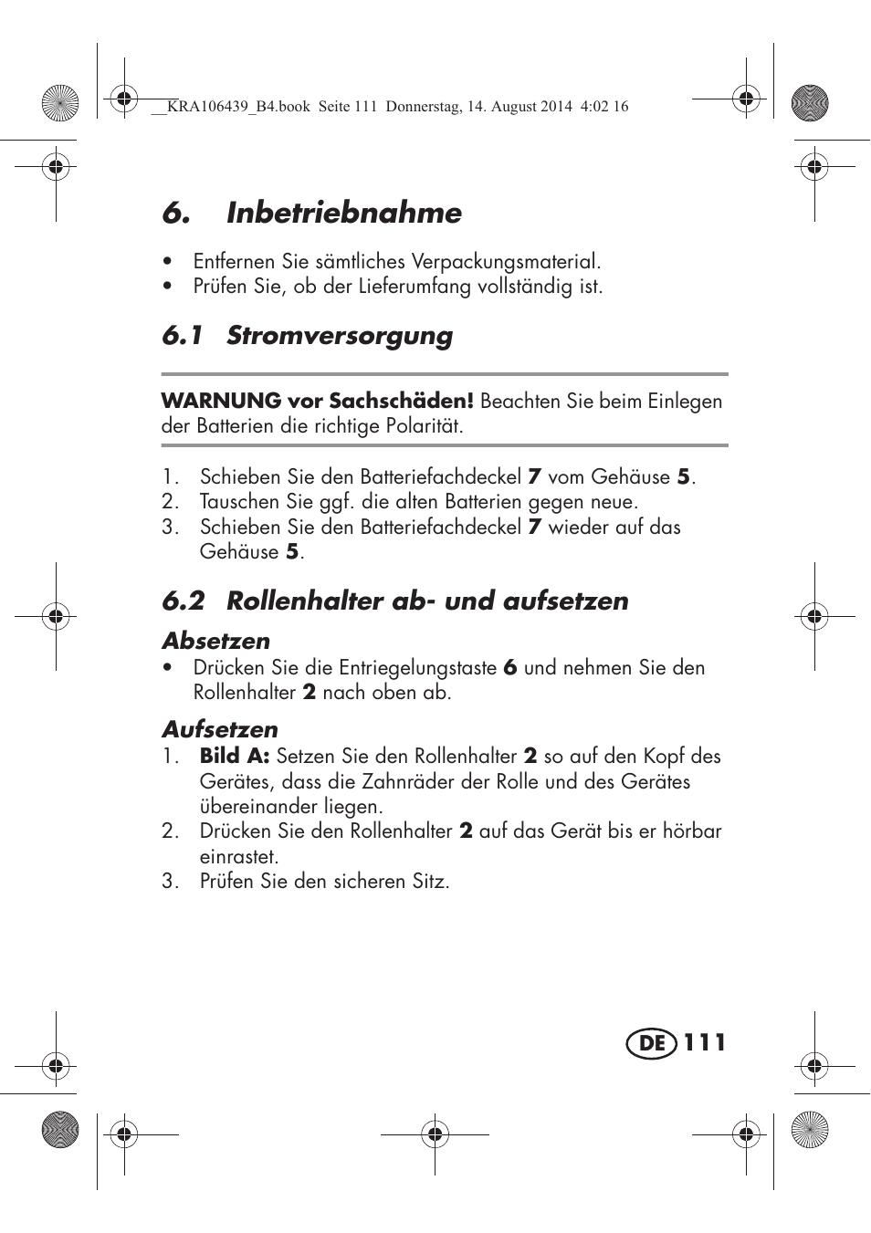 Inbetriebnahme, 1 stromversorgung, 2 rollenhalter ab- und aufsetzen | Silvercrest SHE 3 A1 User Manual | Page 113 / 126