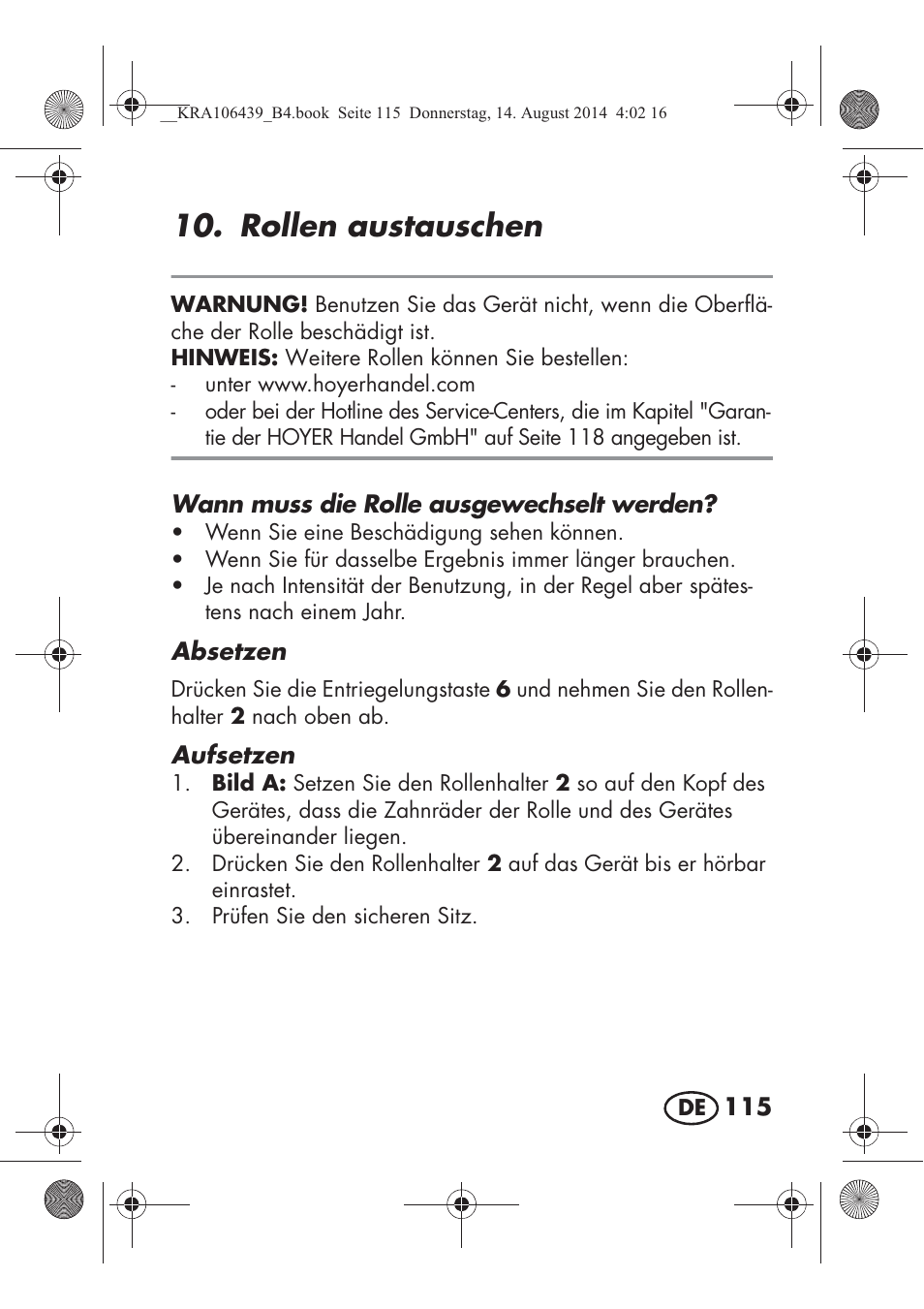 Rollen austauschen | Silvercrest SHE 3 A1 User Manual | Page 117 / 126