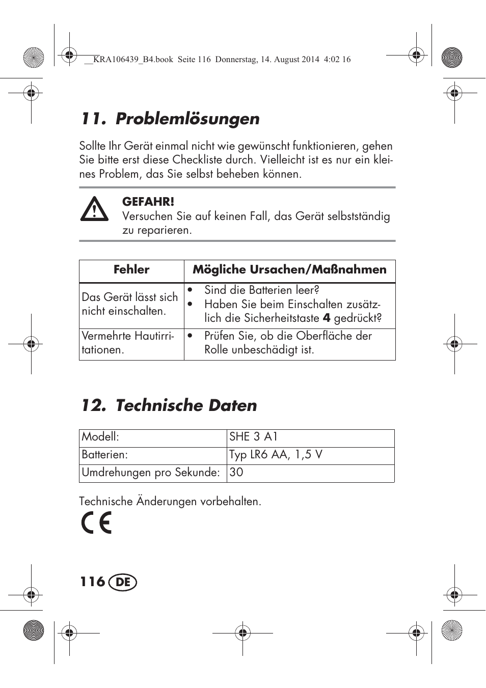 Problemlösungen, Technische daten | Silvercrest SHE 3 A1 User Manual | Page 118 / 126