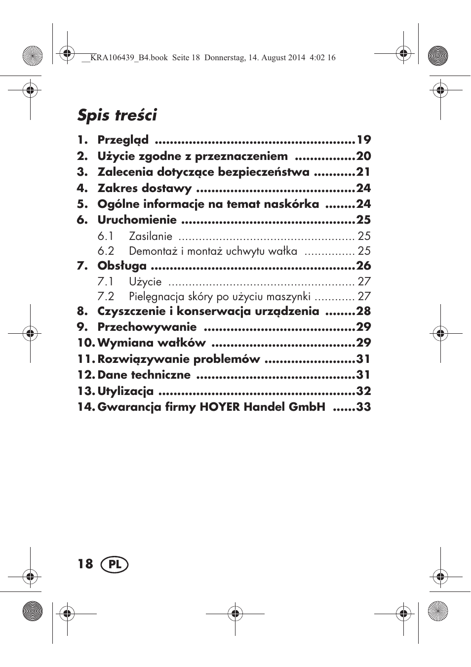 Spis treci | Silvercrest SHE 3 A1 User Manual | Page 20 / 126