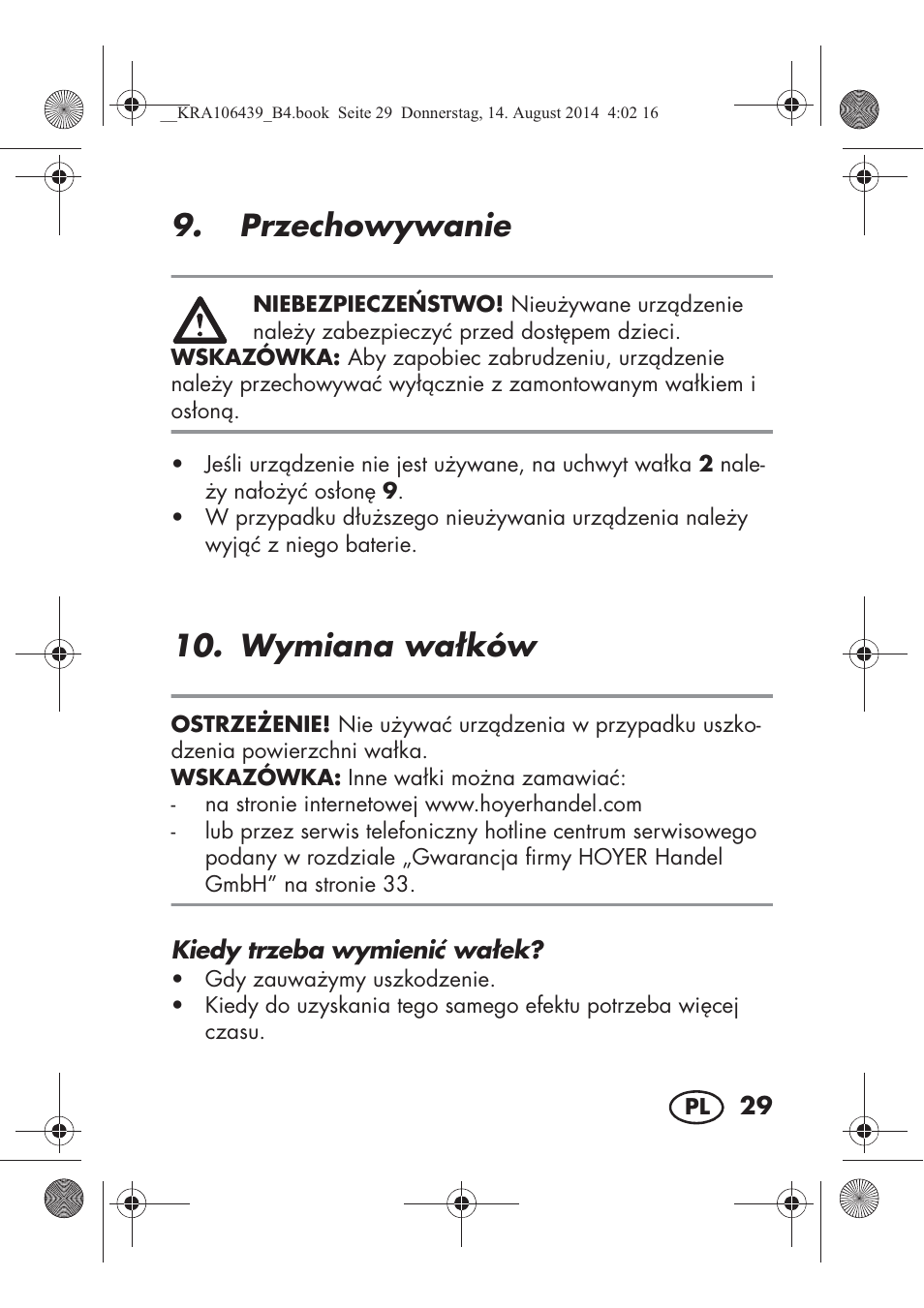 Przechowywanie, Wymiana wa ków | Silvercrest SHE 3 A1 User Manual | Page 31 / 126