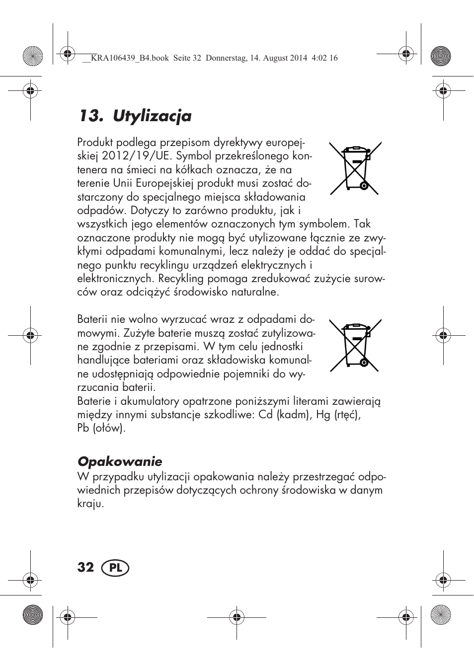 Utylizacja | Silvercrest SHE 3 A1 User Manual | Page 34 / 126