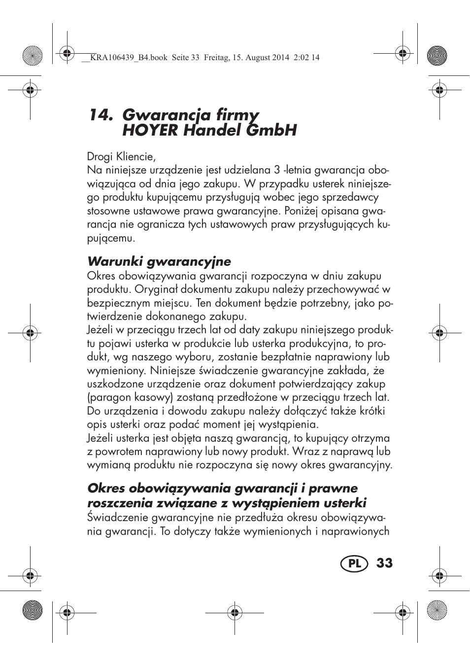 Gwarancja firmy hoyer handel gmbh | Silvercrest SHE 3 A1 User Manual | Page 35 / 126