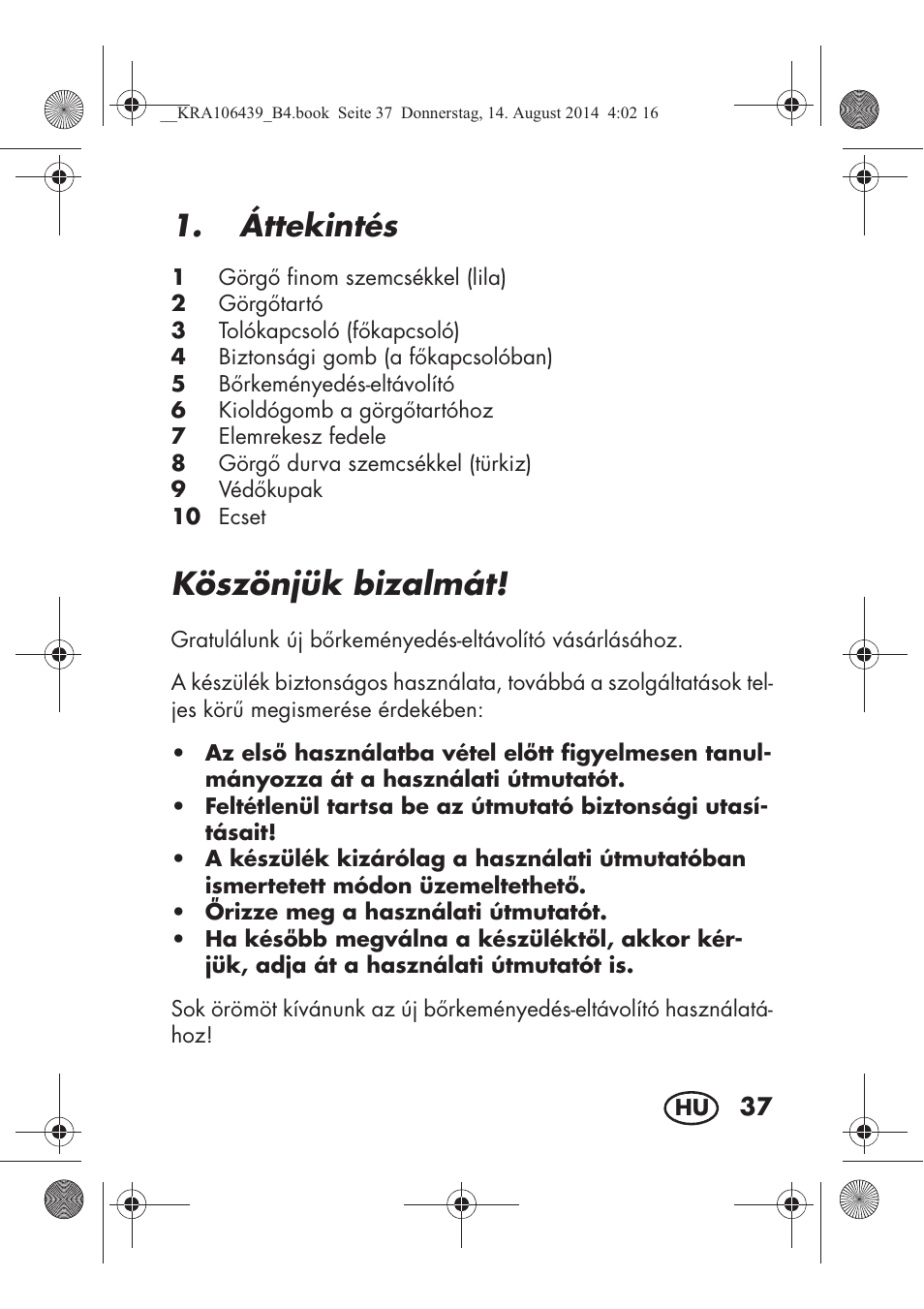 Köszönjük bizalmát, Áttekintés | Silvercrest SHE 3 A1 User Manual | Page 39 / 126