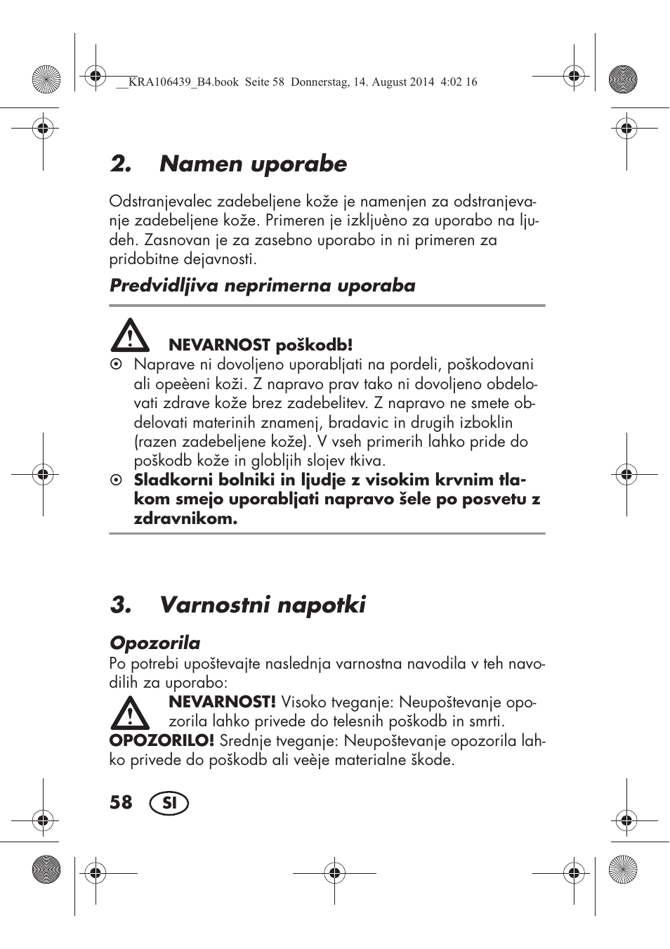 Namen uporabe, Varnostni napotki | Silvercrest SHE 3 A1 User Manual | Page 60 / 126