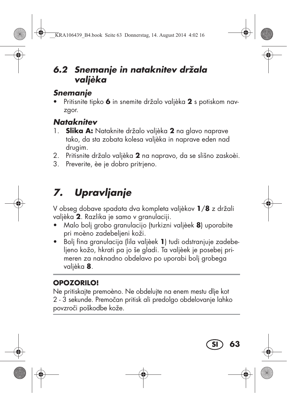 Upravljanje, 2 snemanje in nataknitev držala valjèka | Silvercrest SHE 3 A1 User Manual | Page 65 / 126