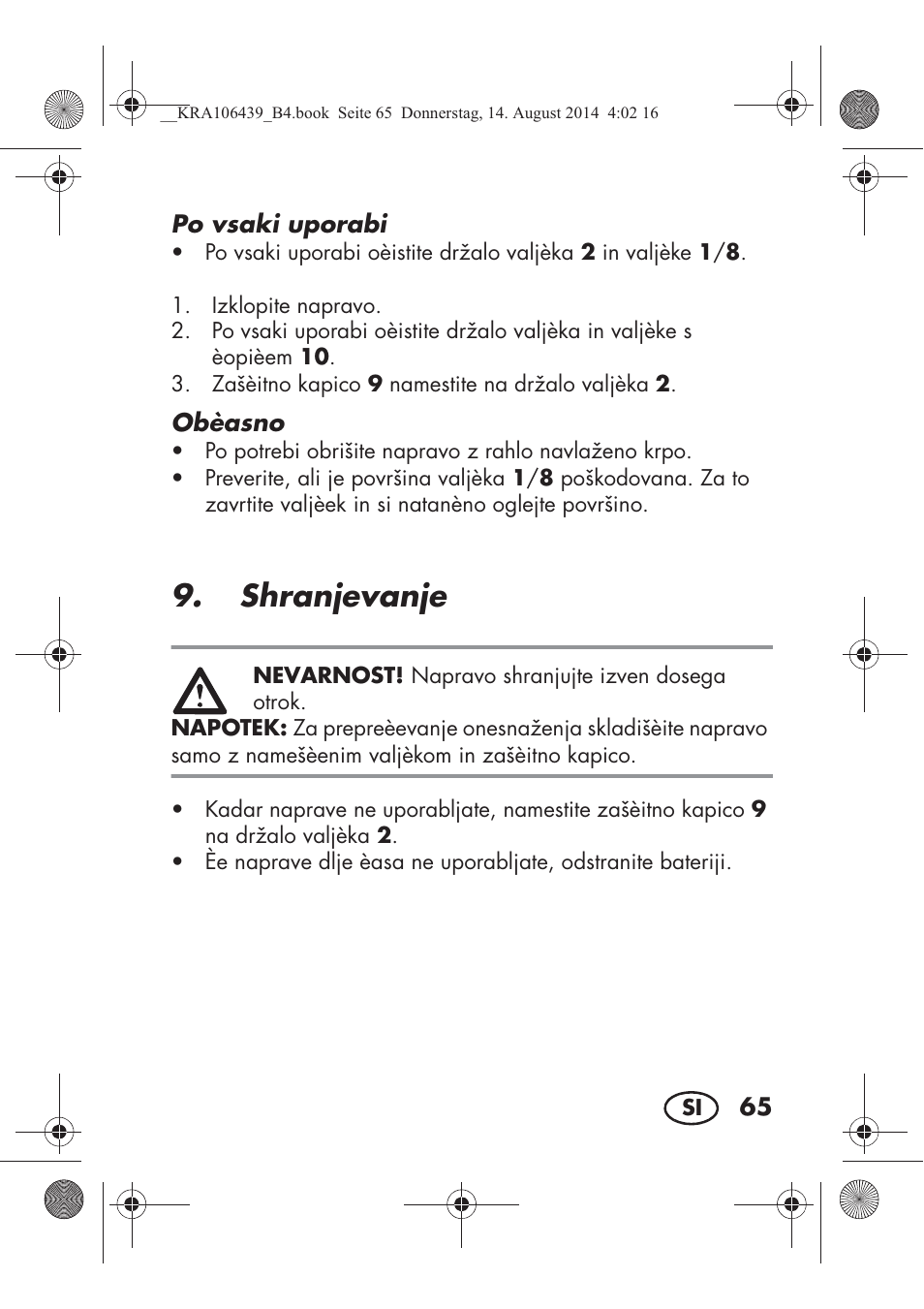 Shranjevanje | Silvercrest SHE 3 A1 User Manual | Page 67 / 126