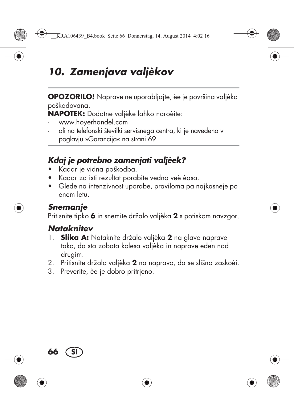 Zamenjava valjèkov | Silvercrest SHE 3 A1 User Manual | Page 68 / 126