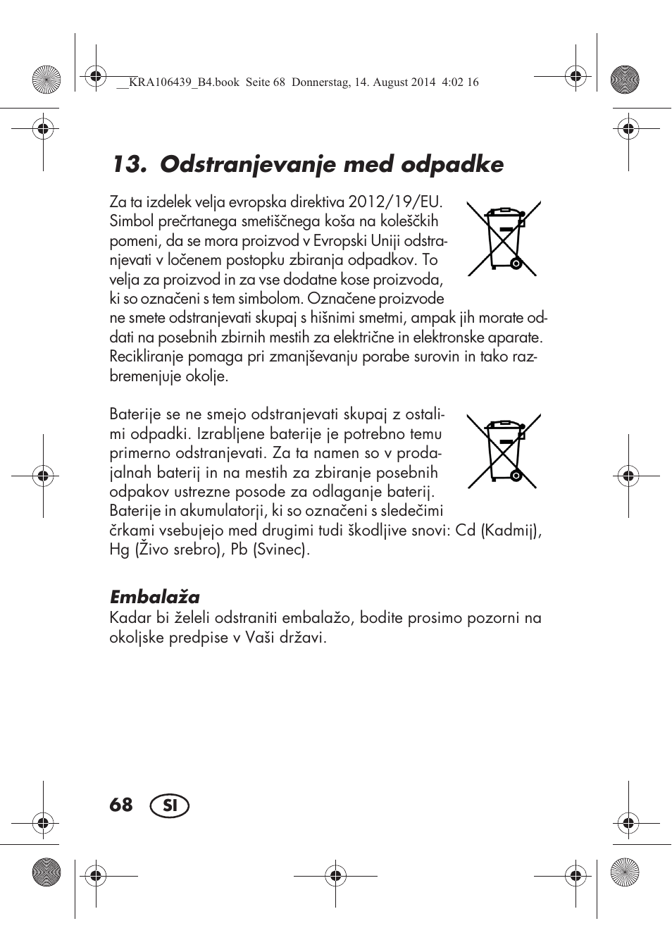 Odstranjevanje med odpadke | Silvercrest SHE 3 A1 User Manual | Page 70 / 126