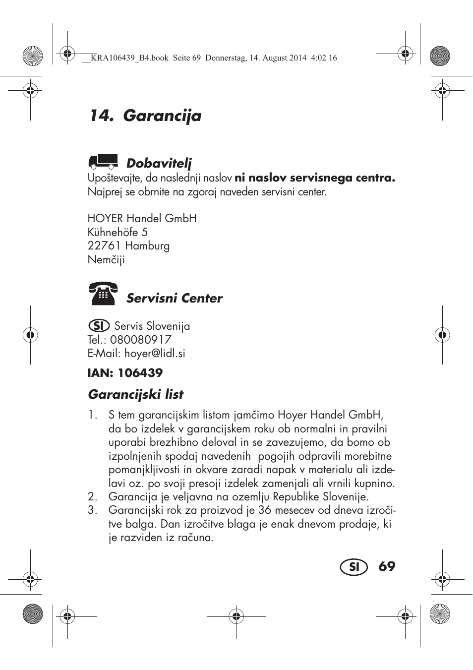 Garancija | Silvercrest SHE 3 A1 User Manual | Page 71 / 126