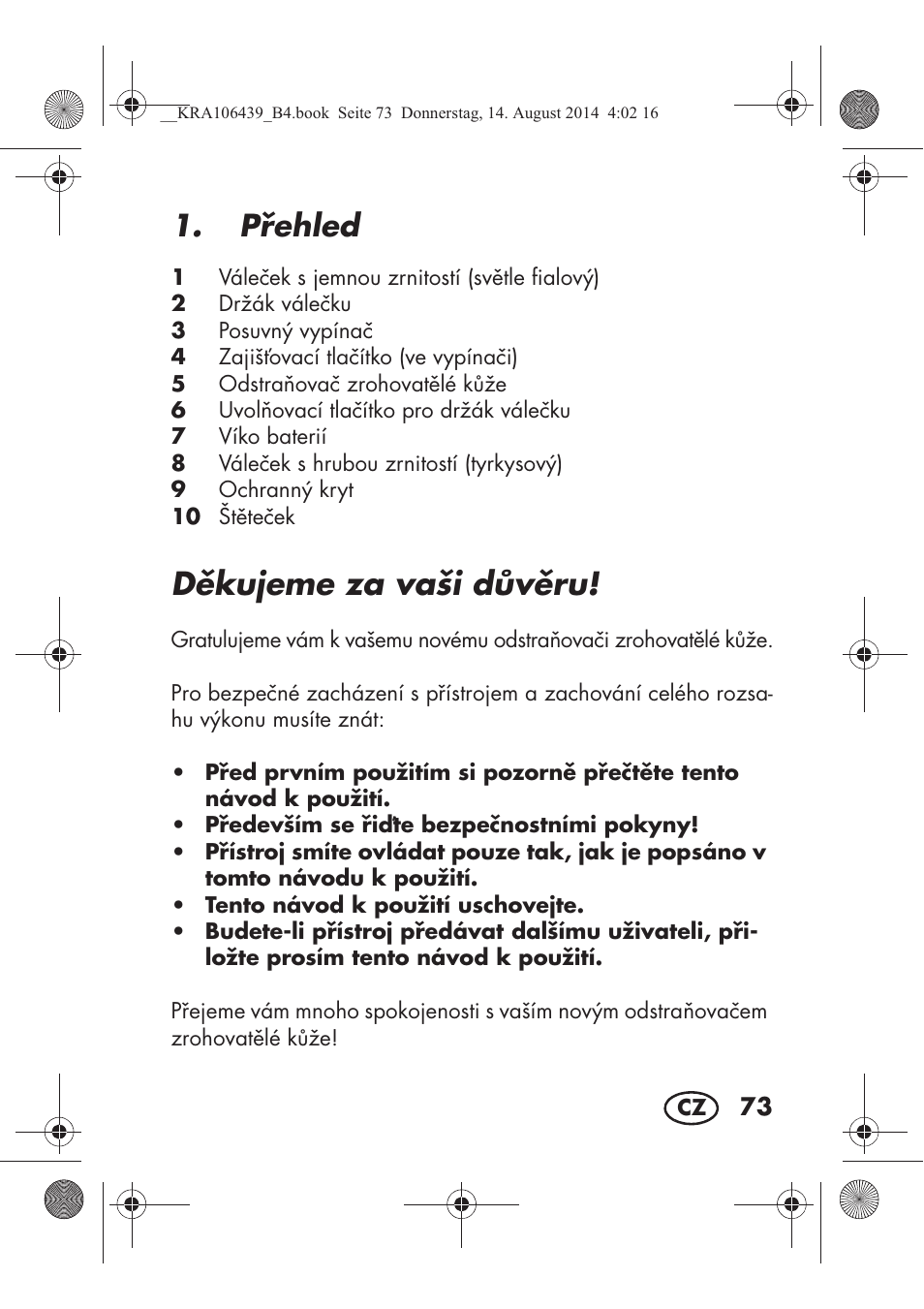 Dkujeme za vaši dvru, Pehled | Silvercrest SHE 3 A1 User Manual | Page 75 / 126