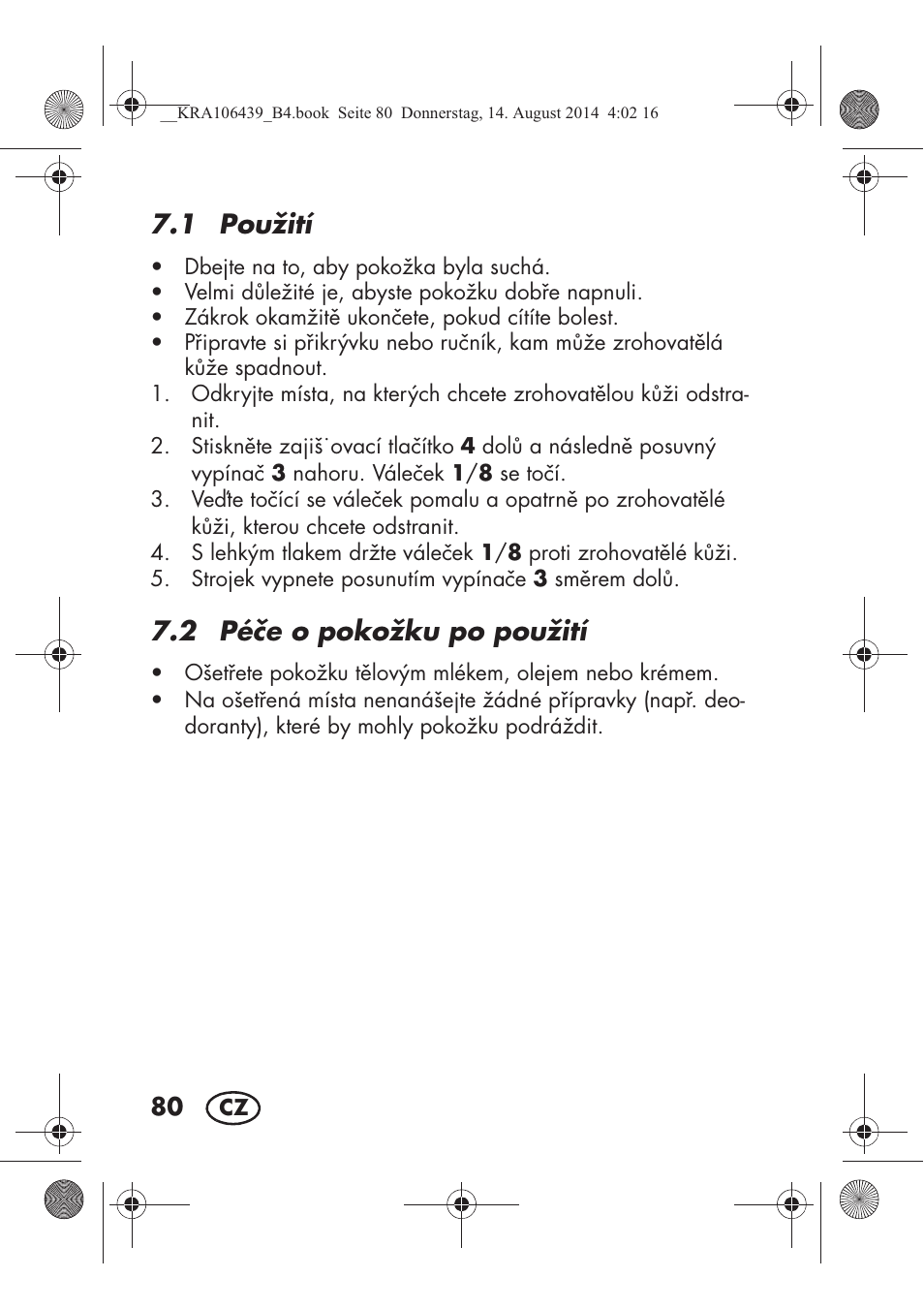 1 použití, 2 pée o pokožku po použití | Silvercrest SHE 3 A1 User Manual | Page 82 / 126