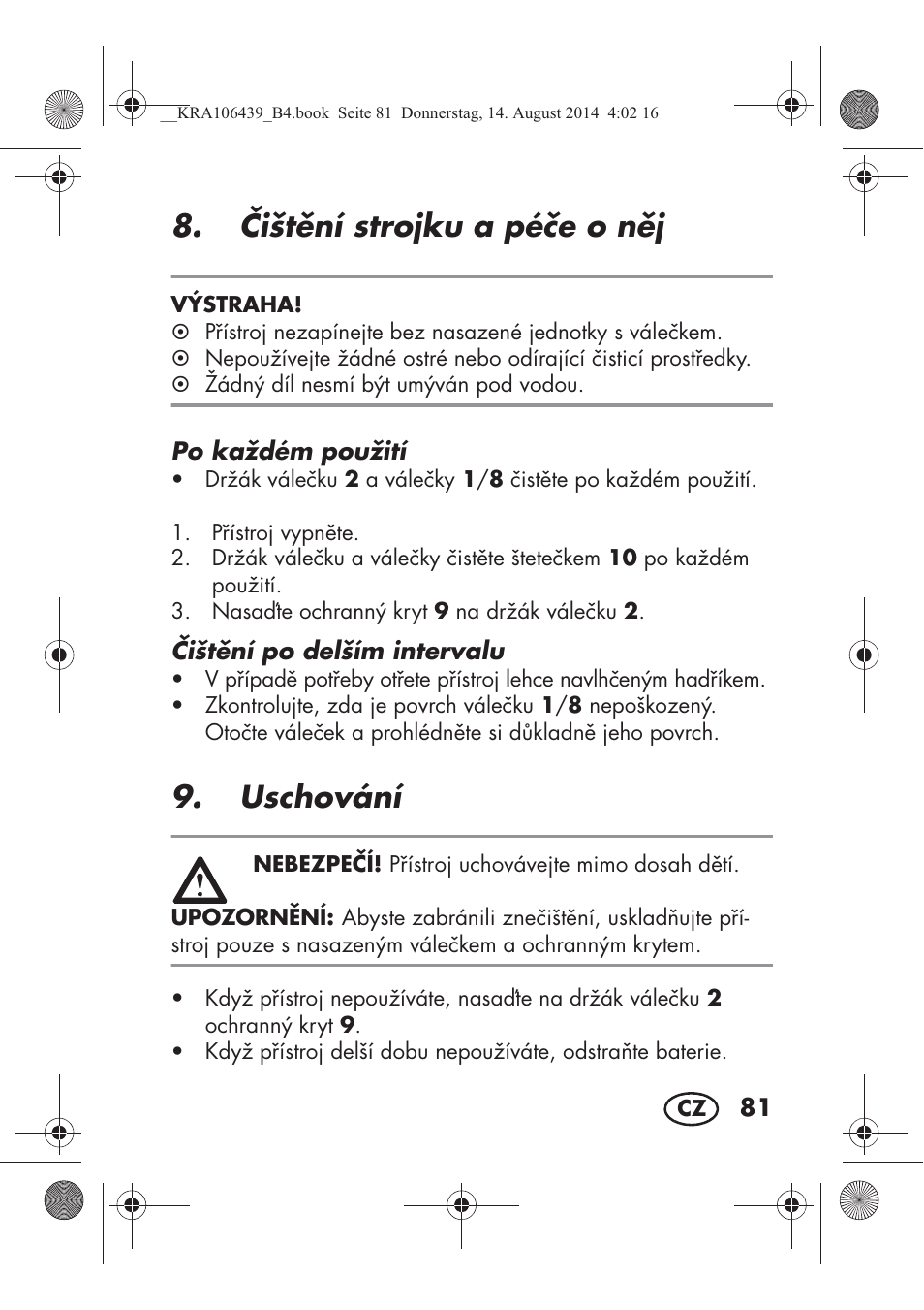 ištní strojku a pée o nj, Uschování | Silvercrest SHE 3 A1 User Manual | Page 83 / 126