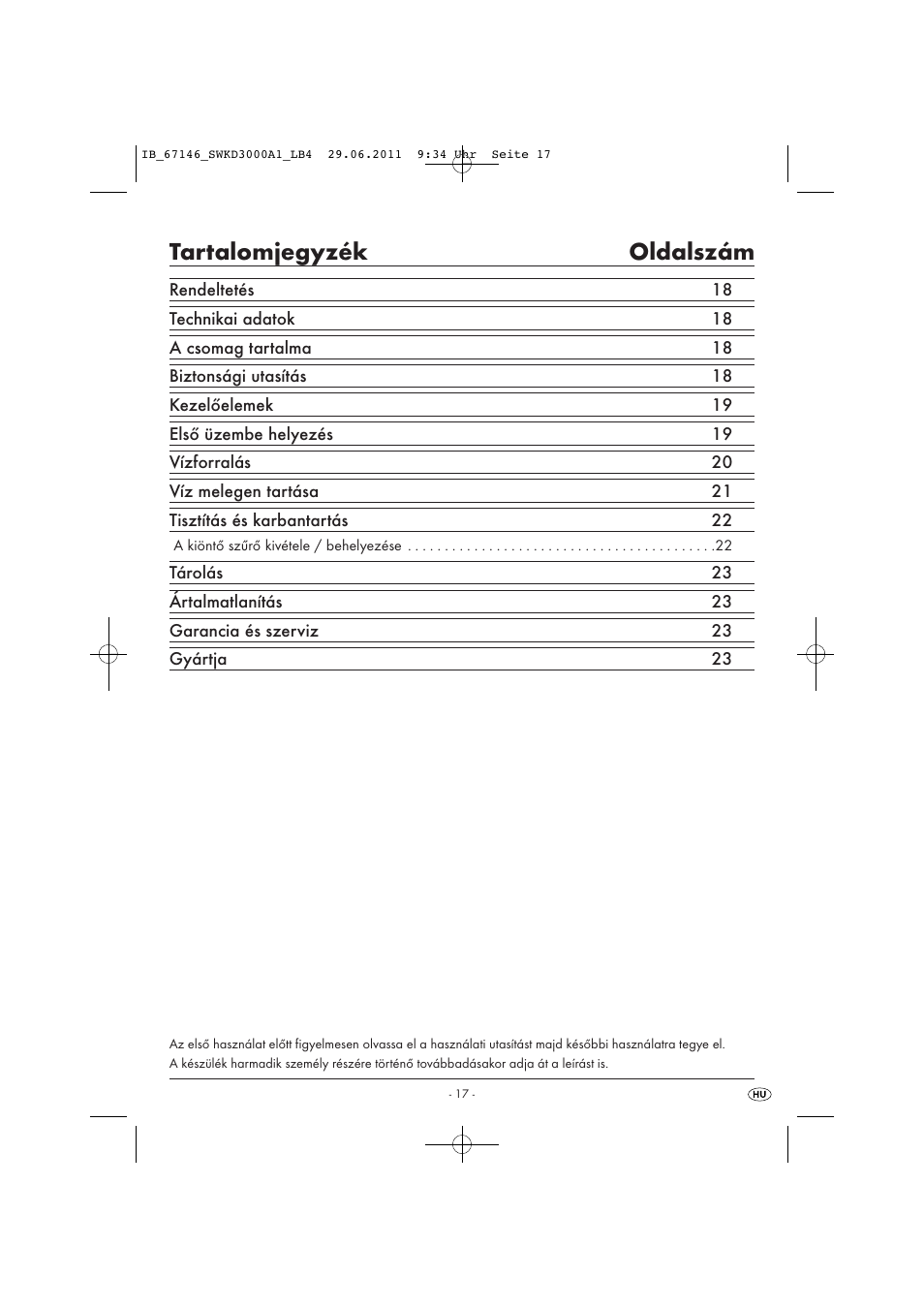 Tartalomjegyzék oldalszám | Silvercrest SWKD 3000 A1 User Manual | Page 19 / 58