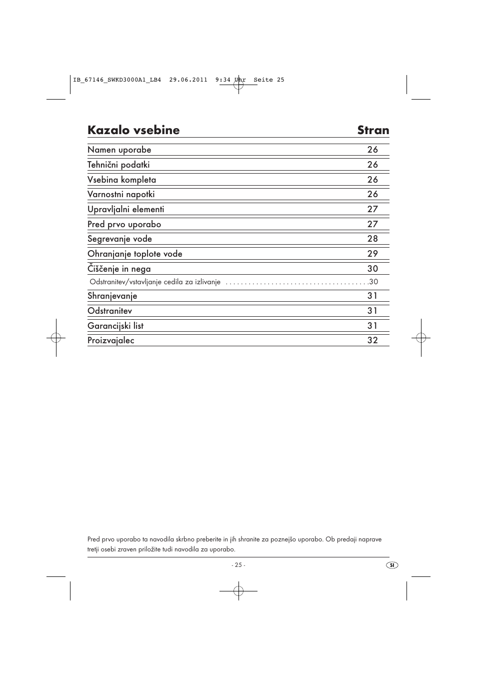Kazalo vsebine stran | Silvercrest SWKD 3000 A1 User Manual | Page 27 / 58