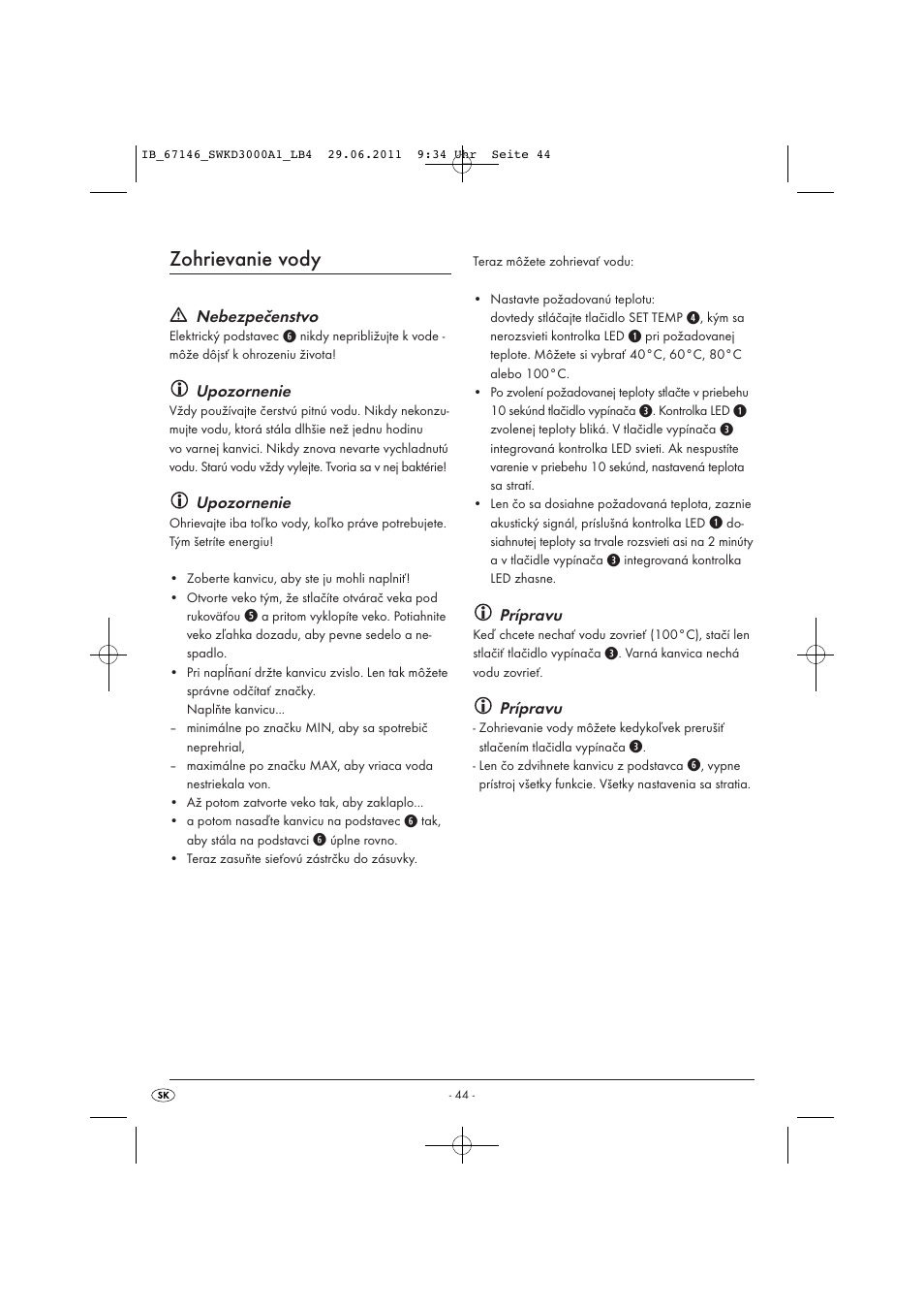 Zohrievanie vody | Silvercrest SWKD 3000 A1 User Manual | Page 46 / 58