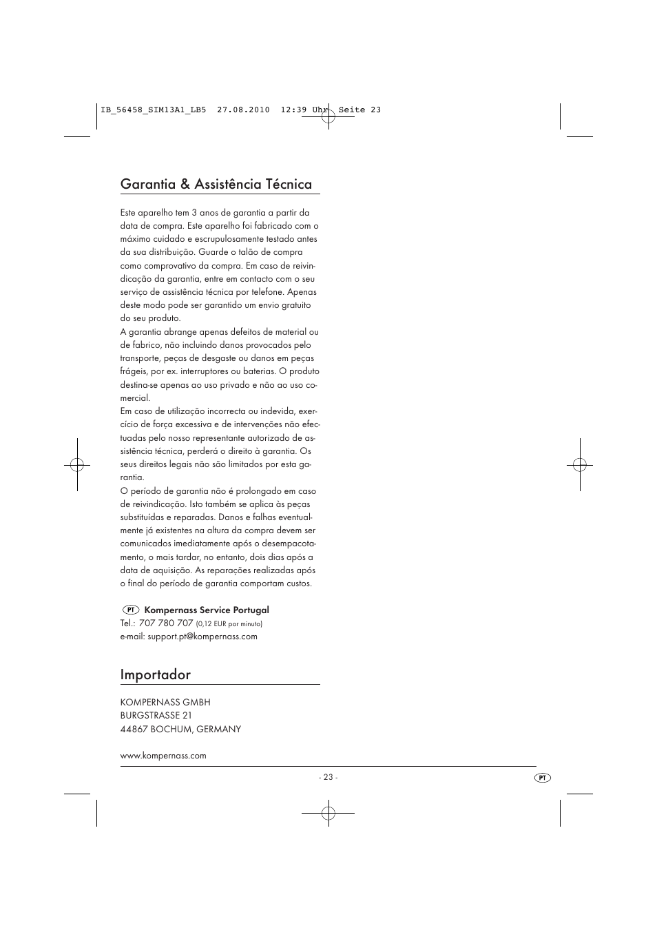 Garantia & assistência técnica, Importador | Silvercrest SIM 13 A1 User Manual | Page 25 / 42