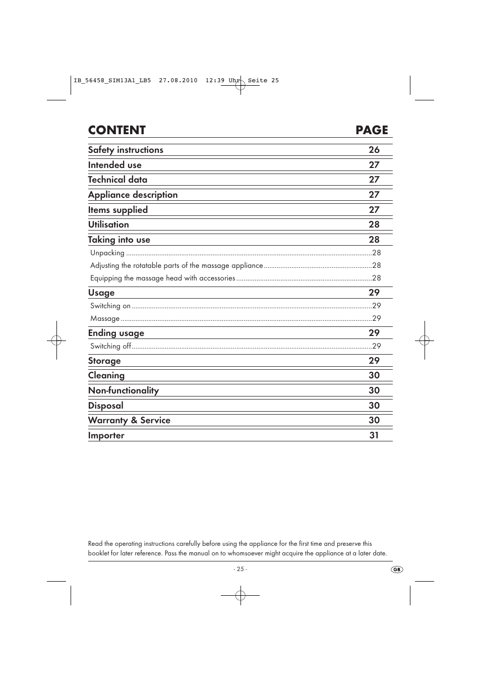 Content page | Silvercrest SIM 13 A1 User Manual | Page 27 / 42