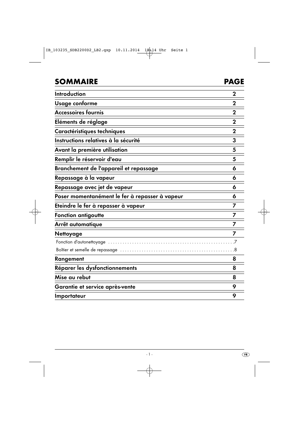 Sommaire page | Silvercrest SDB 2200 D2 User Manual | Page 4 / 33