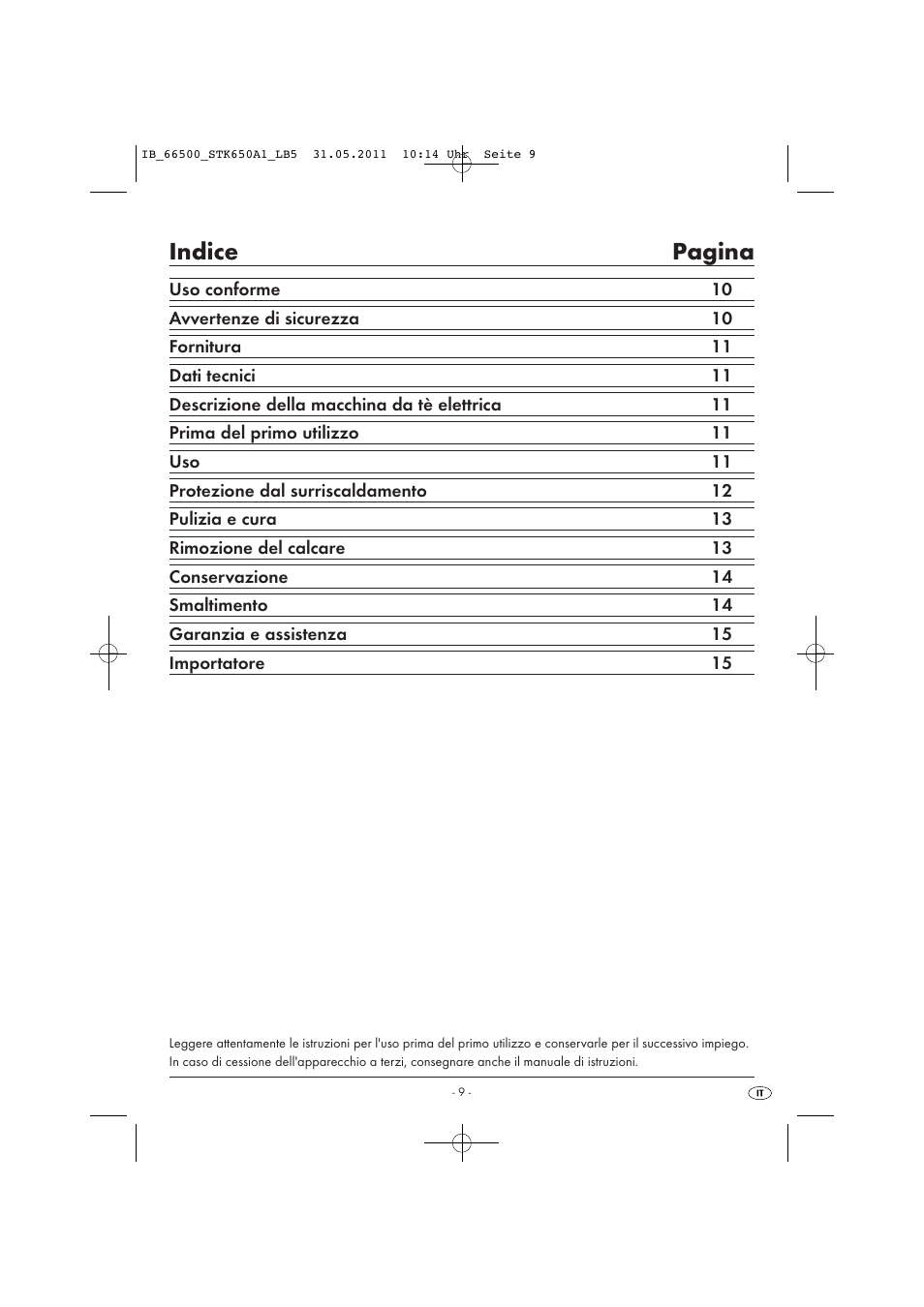 Indice pagina | Silvercrest STK 650 A1 User Manual | Page 11 / 41