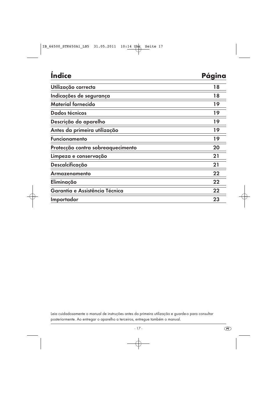 Índice página | Silvercrest STK 650 A1 User Manual | Page 19 / 41