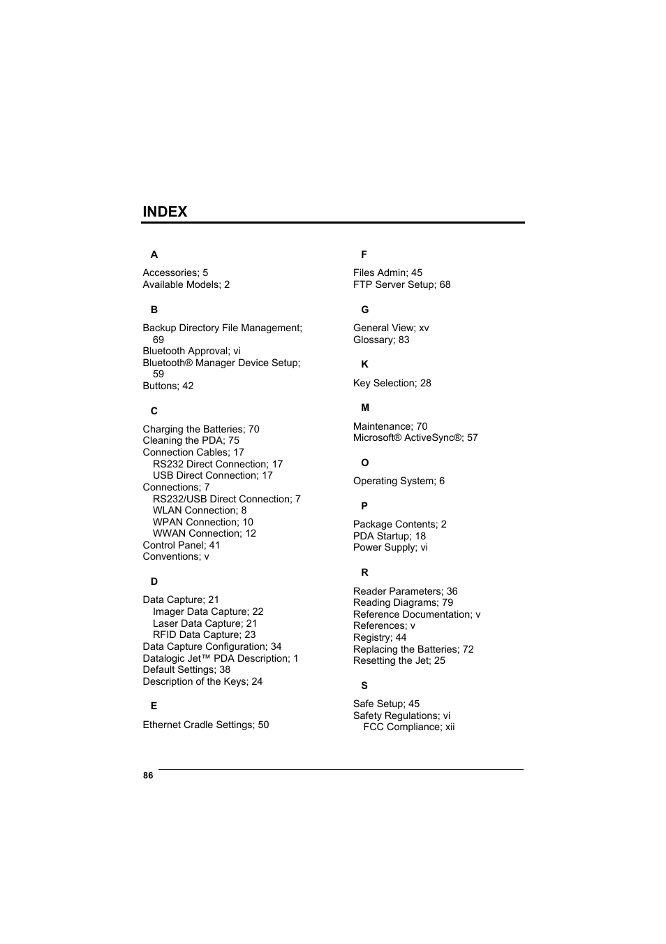 Declaration of conformity, Index | Datalogic Scanning Jet User Manual | Page 102 / 106