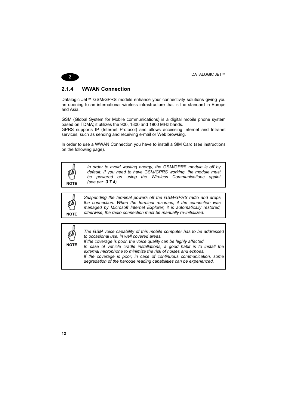 Wwan connection | Datalogic Scanning Jet User Manual | Page 28 / 106