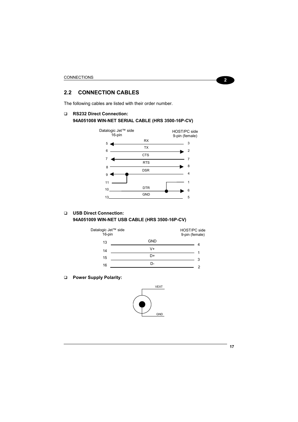 Connection cables, 2 connection cables | Datalogic Scanning Jet User Manual | Page 33 / 106