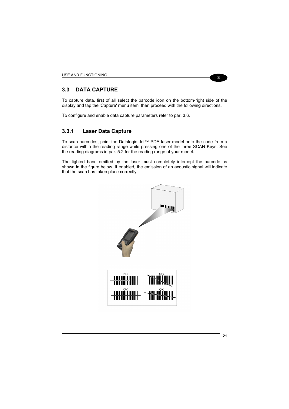 Data capture, Laser data capture | Datalogic Scanning Jet User Manual | Page 37 / 106