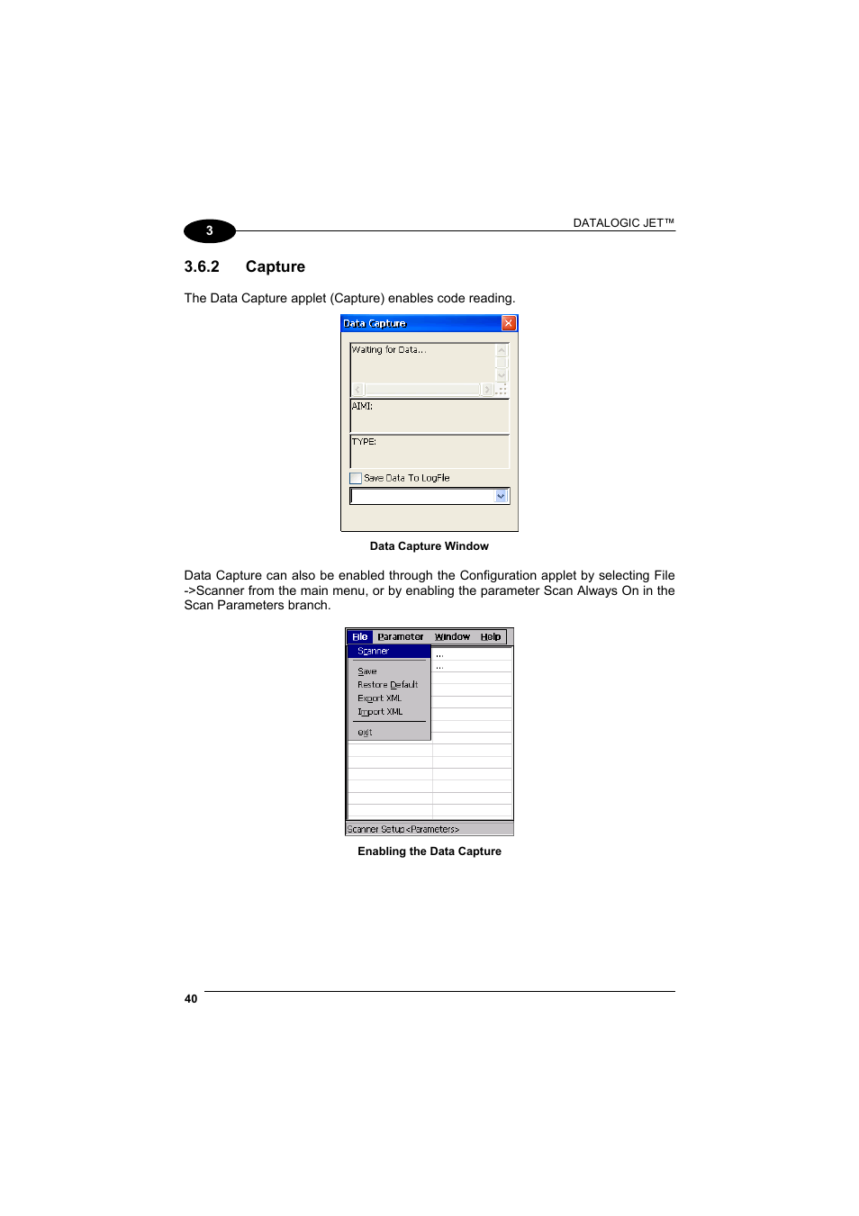 Capture, 2 capture | Datalogic Scanning Jet User Manual | Page 56 / 106