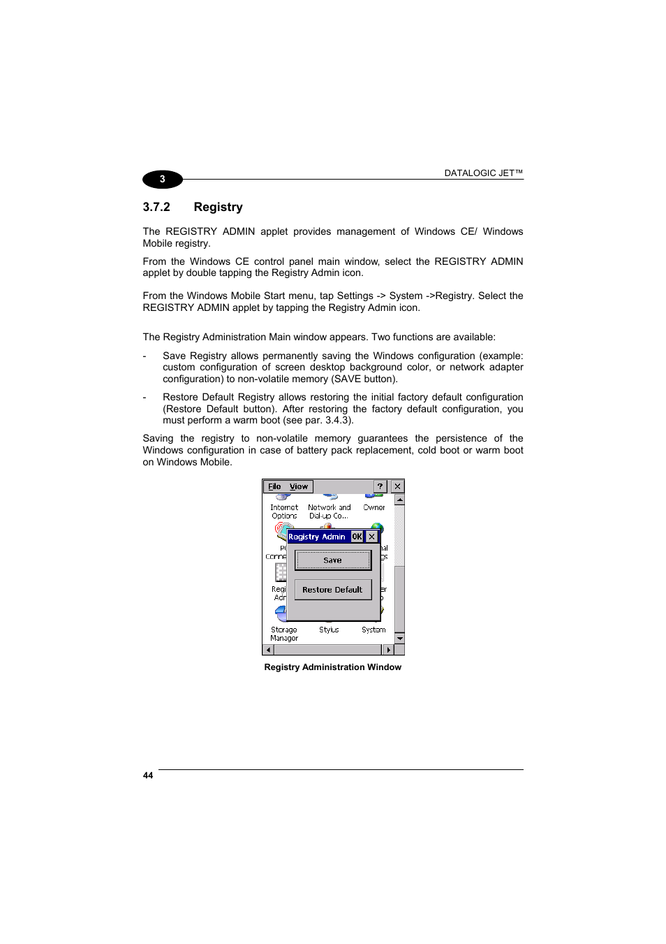 Registry, 2 registry | Datalogic Scanning Jet User Manual | Page 60 / 106
